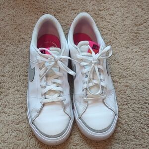 Nike Women's White and Pink Sneakers with Gray Accents